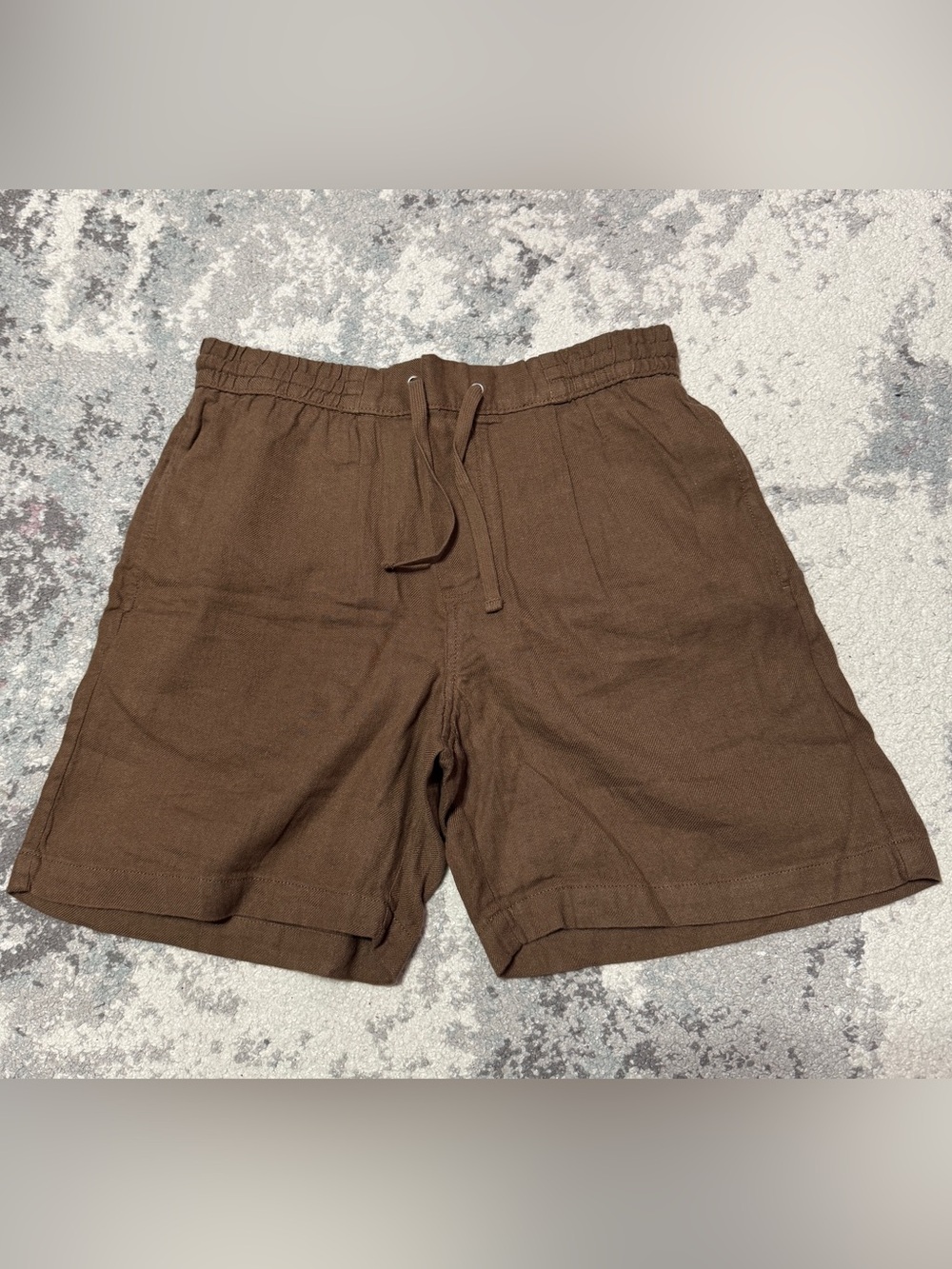 Zara Men's Brown Drawstring Linen-Blend Athletic Shorts